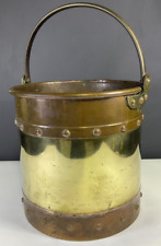 Copper and Brass Riveted Kindling Bucket with Handle Vintage picture