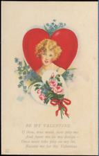 Antique Valentine's Day Postcard Poem Flapper Girl Heart True Maid 1910s 20s picture