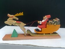 German Democratic Republic Wood Hand Painted Santa in Sleigh with Reindeer picture