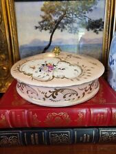 Vtg. Large Hand Painted Limoges Porcelain Lidded Trinket Box Made In FRANCE Pink picture