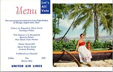 Postcard United Airlines Menu Eugene Ertle - Hawaii Waikiki Beach outrigger picture