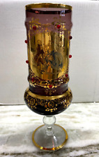 Antique Amethyst Luster Crystal Decorative vase Goblet with Gold Trim 12 in tall picture