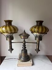 Antique Student Library Brass Lamp Ribbed Globes picture