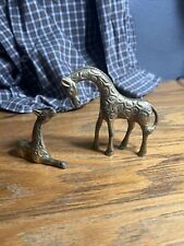 Vintage Solid Brass Mother and Baby Giraffe Figurines Sculpture Pair Set picture
