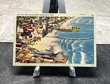 1943 Postcard Linen Air View City Of The Pike Long Beach California picture