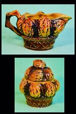 🍁 FUN for FALL Gorgeous Brown Walnut Sugar Bowl Creamer Tea Set Ceramic Inarco picture