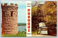 Multiview Hello From Dubuque Iowa Postcard Dubuque Grave & 4th St Cable Elevator picture