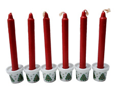 7 mini Ceramic Christmas Trees Candle Holders European Style + 6 Red Candles picture