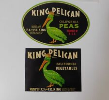 2 Different  Vintage King Pelican Vegetable Crate Labels..Sacramento, California picture