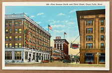 Great Falls Montana Street Scene Hotel Rainbow Old Cars Vintage Postcard c1930 picture