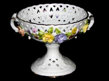 Antique Dresden Germany Reticulated Pedestal Bowl with Encrusted Flowers picture
