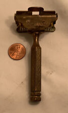 Antique Brass Ever-Ready Head Single Edge Razor Etched Handle Excellent picture