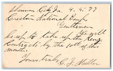 Shannon City Iowa IA Creston IA Postal Card Creston National Bank 1899 picture