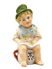 Antique Victorian Potty Baby Boy w/Top Hat Bisque German Figurine Chamber Pot picture