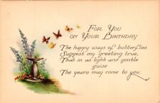 vintage postcard - FOR YOU ON YOUR BIRTHDAY poem and butterflies unposted picture