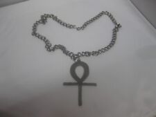 Unique Egyptian Pectoral Ankh, Hammered Silvertone Metal W/ Heavy Clasped Chain picture