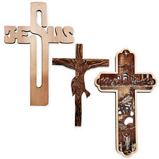 Christian traditional Wooden Jesus Cross Engraved wall Hanging Set of 3 picture