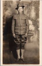 WWI Military Studio RPPC Photo Postcard Young Soldier in Uniform / UNUSED c1910s picture