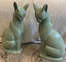 Porcelain Green Cat Figurines Approx. 16.5” Tall picture