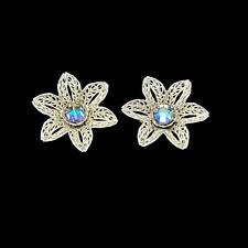 Vintage Celebrity NY Filigree Silver Tone and Aurora Borealis Clip On Earrings picture