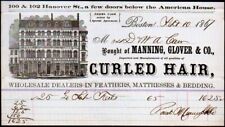 1867 Boston - Manning Glover - Curled Hair - Mattresses - Rare Letter Head Bill picture