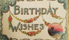 1912 Happy Birthday Wishes Victorian Floral Embossed Postcard Rectangle PR picture