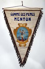 ANTIQUE Vintage MENTON FRANCE Hand Painted COMITE DES FETES Pennant FLAG BANNER picture