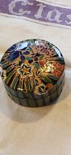 Trinket box lacquered paper mache flowers hand Painted Round picture