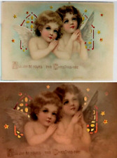 Hold To Light Christmas~Praying Angels ~Antique HTL Xmas~Postcard~h910 picture