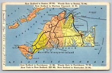 Postcard Map Martha's Vineyard Island A17 picture