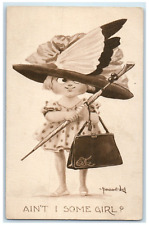 c1910's Pretty Little Girl With Big Hat Purse Wall Gibson Antique Postcard picture