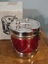 VITG 60'S RED DRUM PRESERVE / RELISH JAR BY LEONARD SILVERPLATE EXCELLENT IN BOX picture