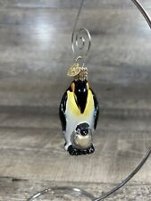 Old World Christmas OWC Emperor Penguin Ornament with Baby Chick Glass Ornament picture