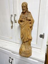 Vintage Sacred Heart Of Jesus Hand Carved Olive Wood Statue Sculpture 21” picture