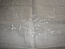 Vintage dining room table Linen Tablecloth Floral Embroidery Pulled Thread 62x80 picture