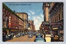 Bridgeport CT-Connecticut, South Main Street, Advertise, Vintage c1942 Postcard picture