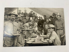 VTG RPPC WW1 3RD INFANTRY DIVISION SOLDIERS AT MESS W/MASCOT POSTCARD CIRCA 1917 picture