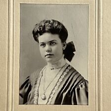 Antique Cabinet Card Photograph Beautiful Young Woman Wearing Locket Necklace picture