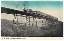 JACKSON MN Postcard Train CM & St. P Railroad Bridge, to WACONIA MINNESOTA 1913 picture