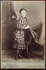 ATQ Cabinet Card Girl In Plaid Dress Striped Socks Hafer Studio Reading PA picture