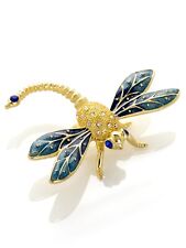 Keren Kopal Golden Blue Dragonfly  Trinket Box Decorated with Austrian Crystals picture