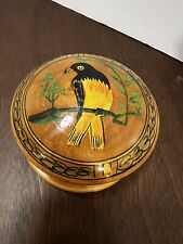 Small Vintage Wooden Hand Painted Parrot Trinket Box Round 4 Inch E- picture