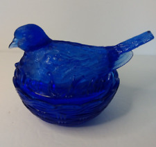 Hsinchu Glass Cobalt Blue Bird on Nest Dish Vintage Small chip on nest edge picture
