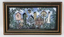 Vintage Birdhouses & Flowers Framed Colorful Picture picture