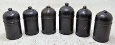 Vintage Lot of 6 Wooden Round Candy Boxes Original Old Black Lacquer Painted picture