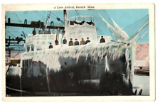 A Late Arrivel Duluth Minn. Postcard Ship Ice Frozen Winter Sailors Vintage picture