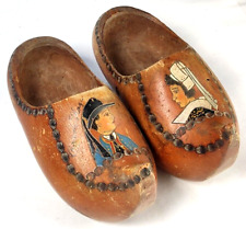 Rare Black Dutch Holland Wooden Clogs Hand Carved Painted Shoes Very Old picture