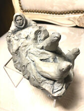 Glacial Ice Age Sculpture Handcrafted ACE Alaska Signed Inuit Man Hunting Seals picture