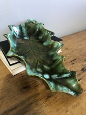 Holly Leaf Candy Dish Green Ceramic Holland Mold Vintage Christmas Signed picture
