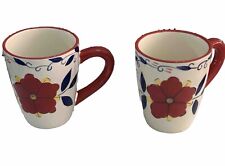 Pier 1 PORTALEGRE Floral Coffee Tea Cup Mug Set of 2 White Red picture